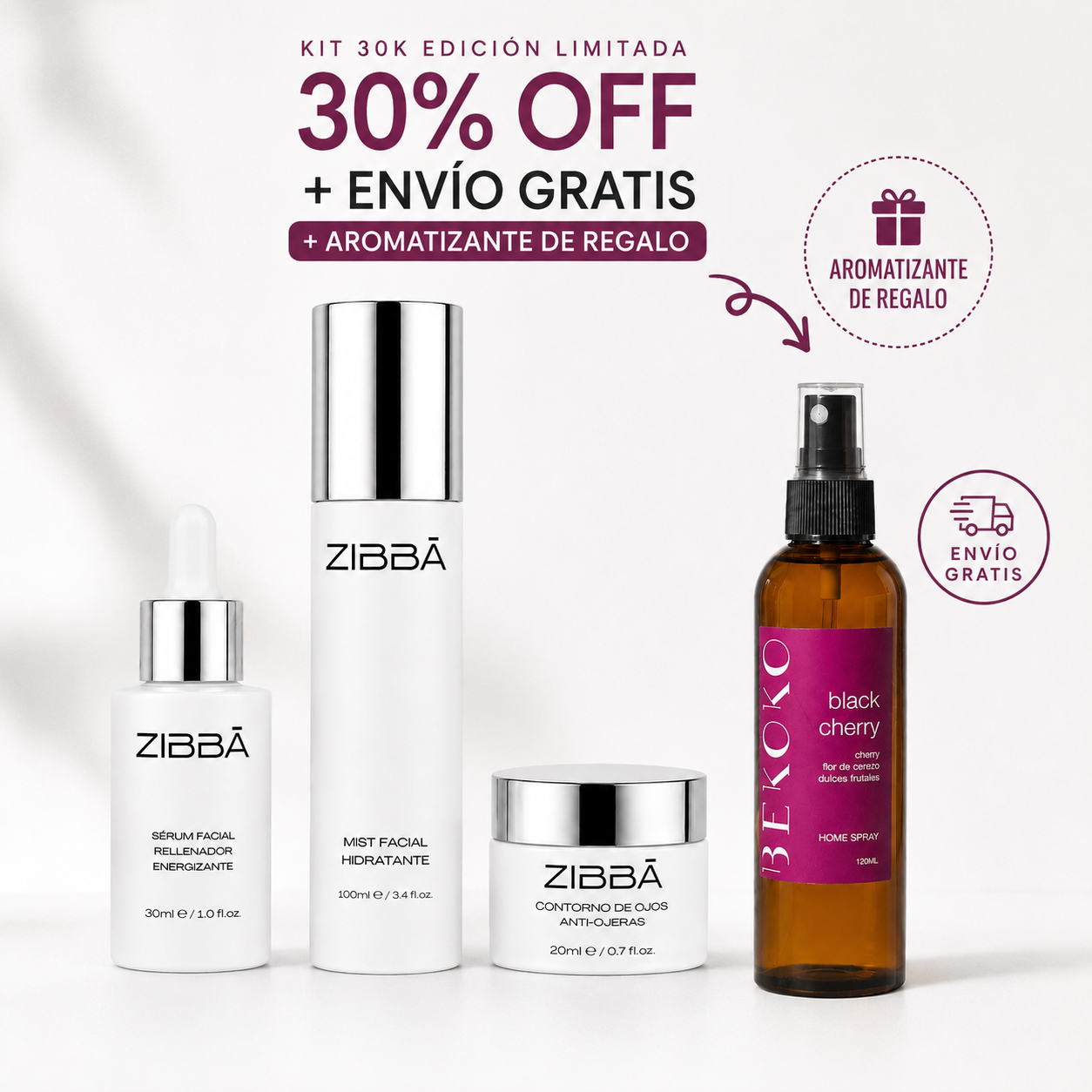 Kit 30K = 30% OFF / Sérum Facial + Mist Facial + Contorno de ojos + Envío Gratis + Home Spray de Regalo